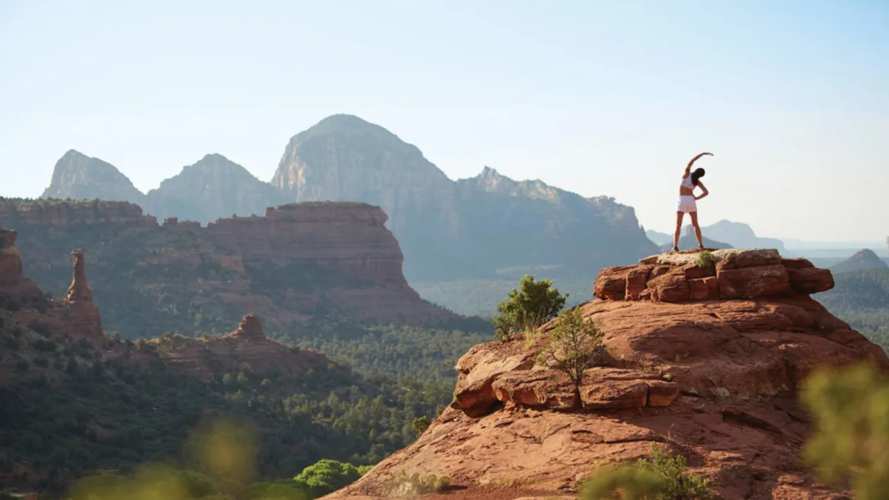 Yoga on rocks at Enchantment Resort